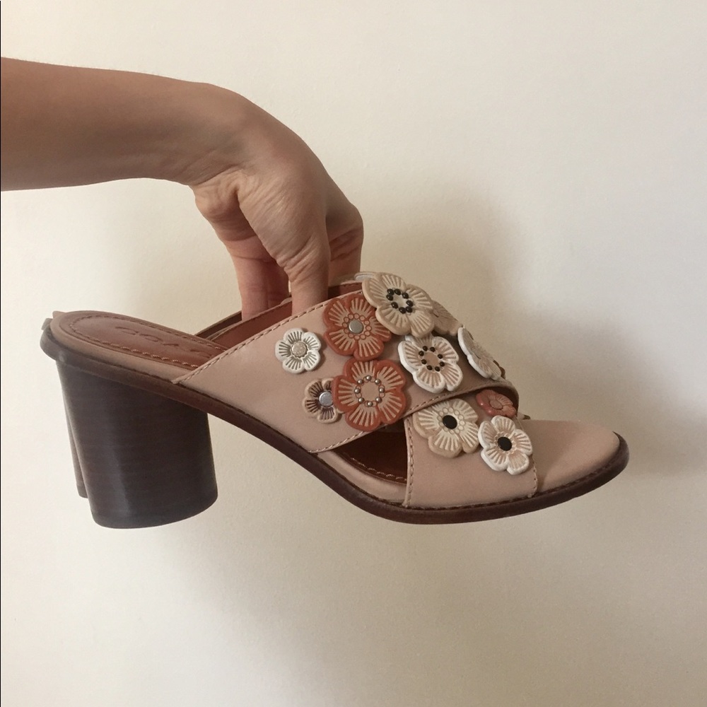 Coach Leather Beige Slide Mule Sandals